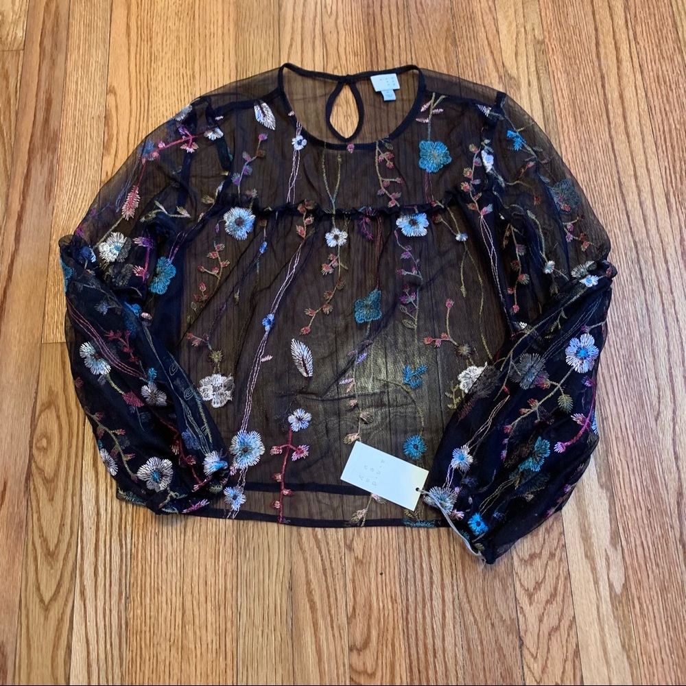 Floral Embroidered Mesh Blouse